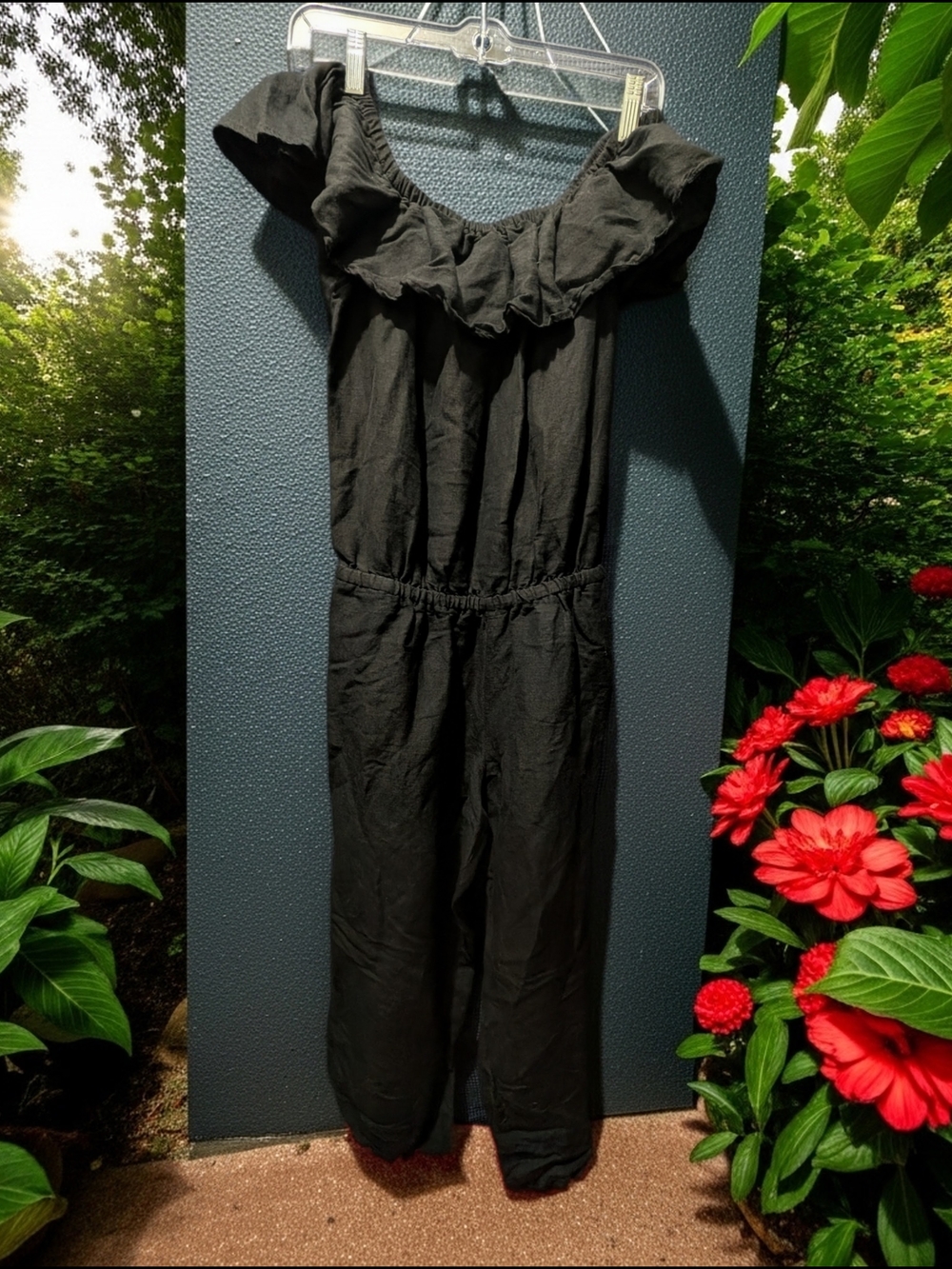 Tommy Bahama Black Off-Shoulder Ruffle Jumpsuit (A71)